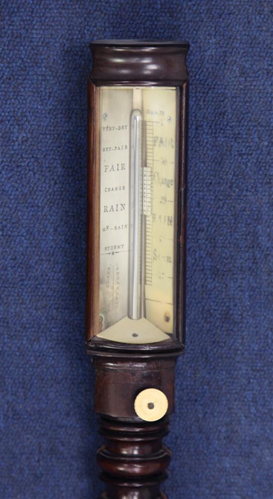 An early Victorian carved mahogany stick barometer, 3ft